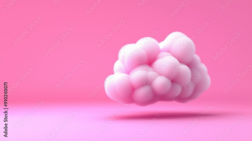 Poster a fluffy white cloud floating in a pink background. the cloud is the main focus of the image, and it