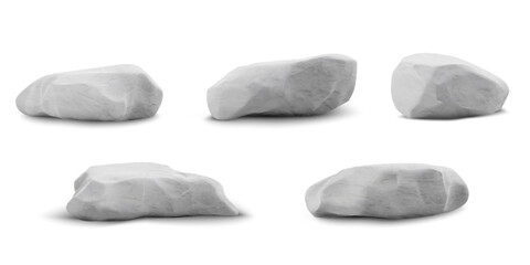 Set of vector gray stone podiums on isolated background.