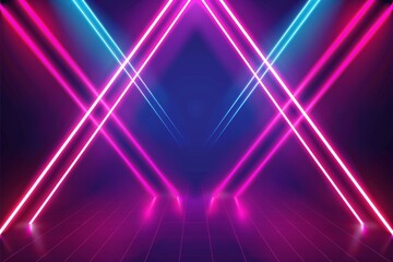 Fototapeta premium Abstract panoramic neon background. Colorful laser background. Bright purple violet pink blue lines glowing neon in ultraviolet light