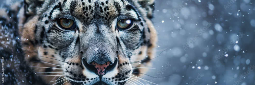 Wall mural snow leopard. international snow leopard day. a wild animal in the wild.