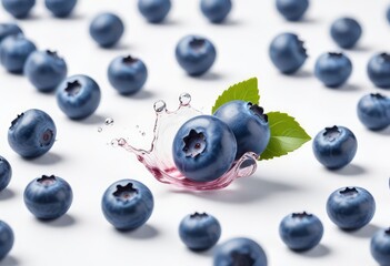 Falling Blueberry isolated on white background, selective focus, ai