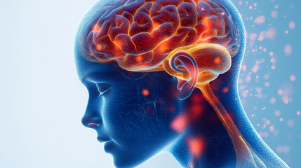 Obraz premium 3d image of headache. transparent silhouette of person with copy space