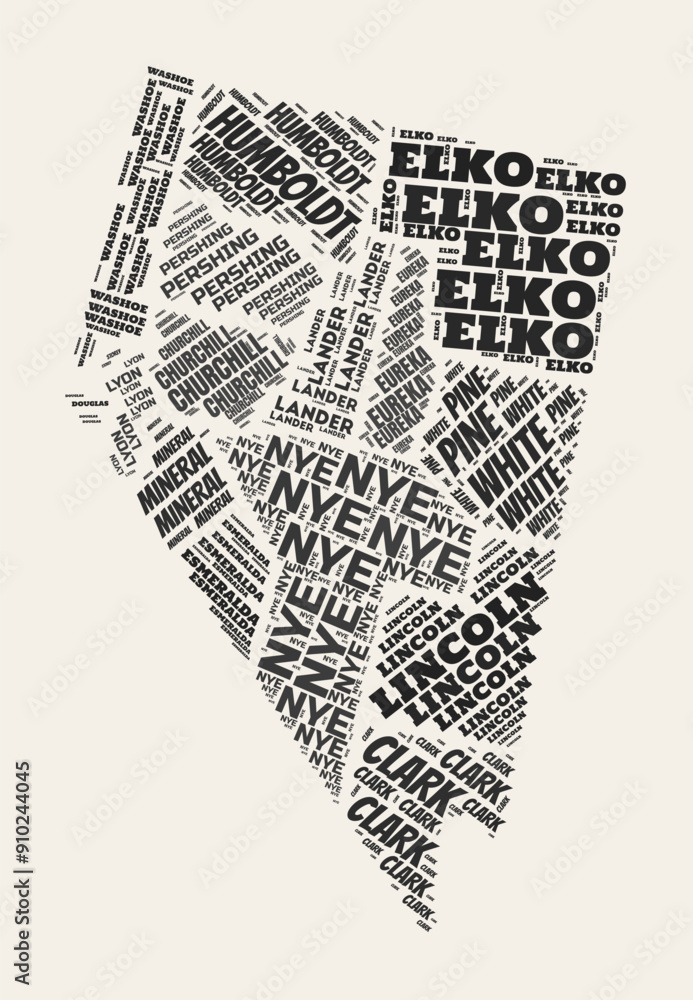 Poster nevada word cloud. state with counties division. nevada typographic text clouds vector image design.