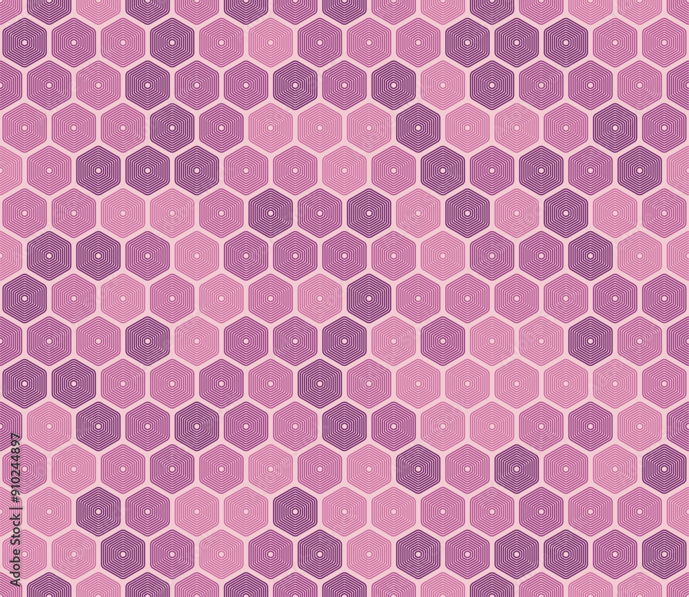 Poster background with hexagon pattern. rounded stacked hexagons mosaic pattern. pink color tones. hexagon 