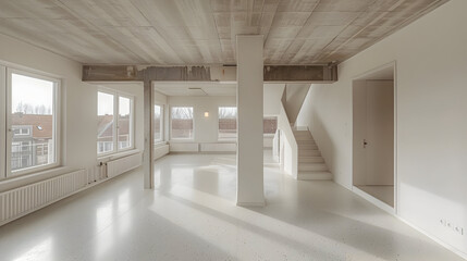 Modern Minimalist Interior Design with Concrete Ceiling and White Walls