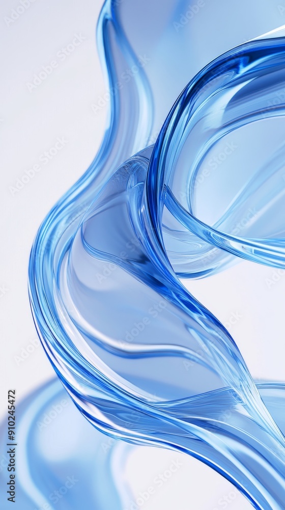 Poster abstract blue fluid shapes gracefully twisting in soft light, creating a serene and elegant composit