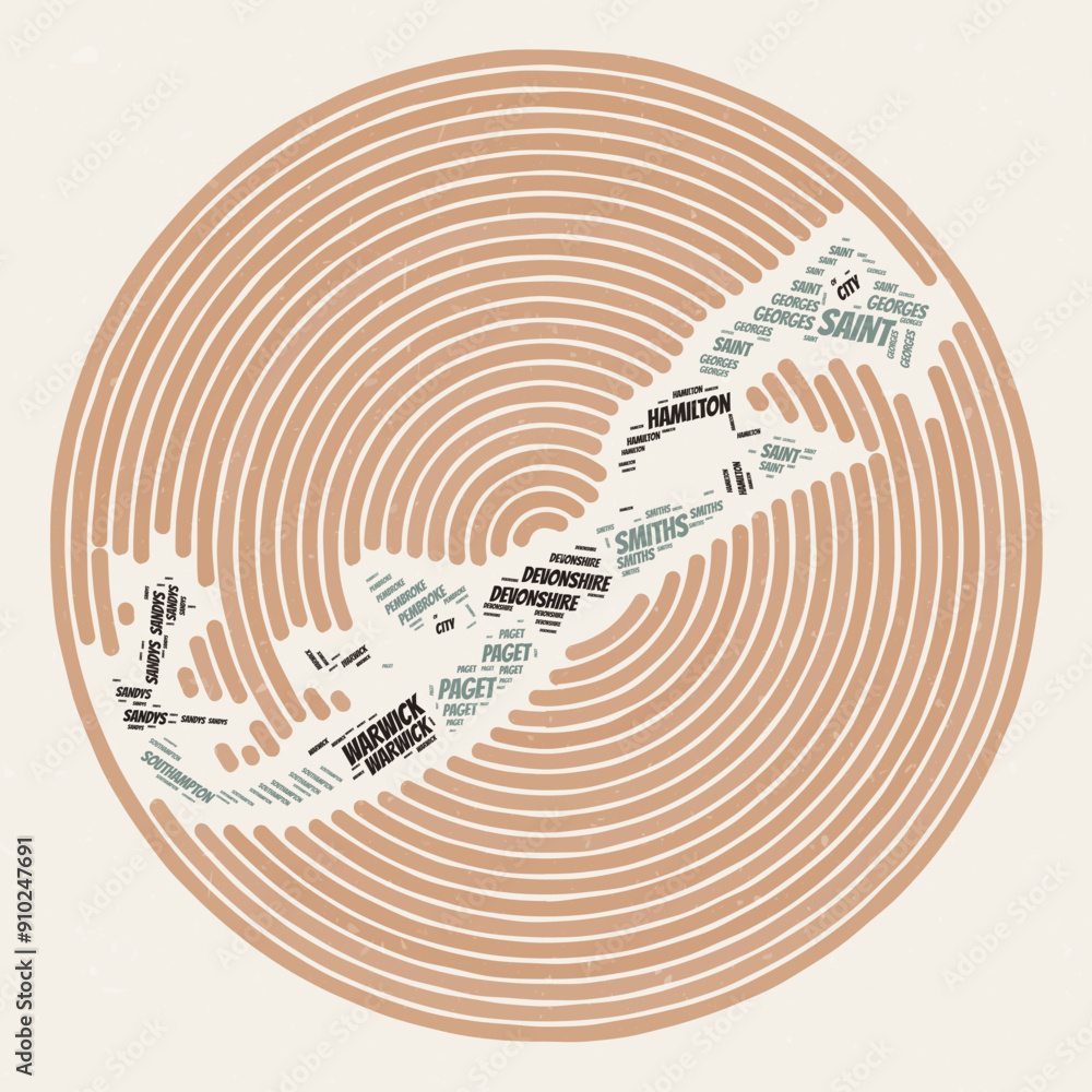 Poster bermuda round poster. typography style image of country. regions word clouds of bermuda. vintage ima