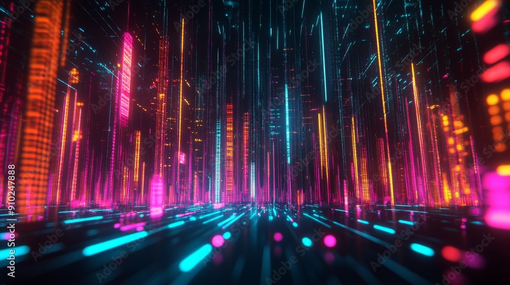 Poster data-centric design with glowing lines and vibrant, engaging hues