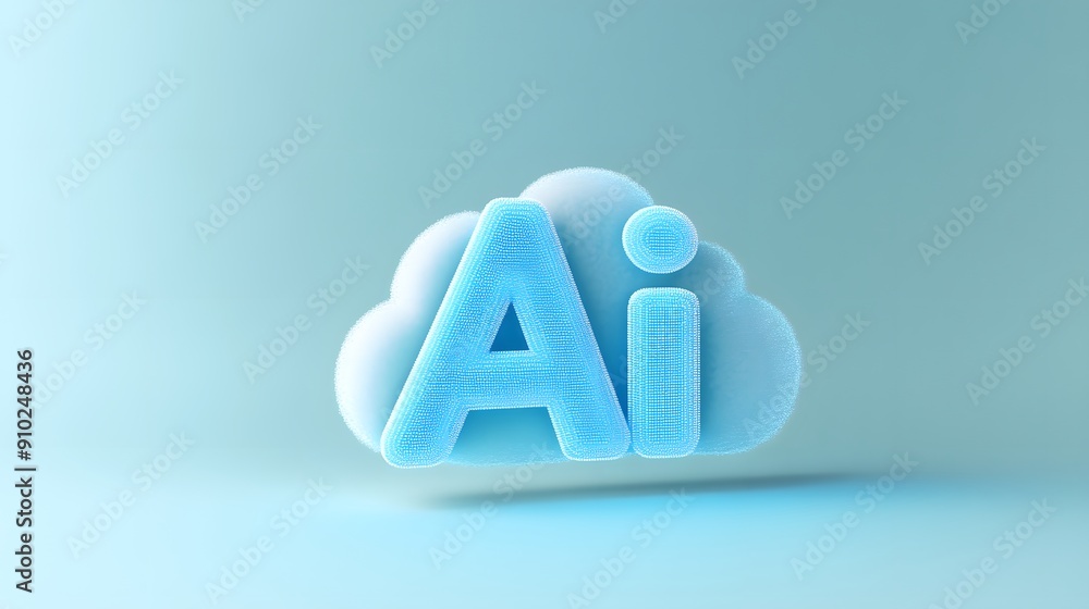 Poster 3d render of ai cloud icon on light blue background, symbolizing artificial intelligence and cloud c