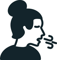 Side view portrait of a young woman with a bun coughing