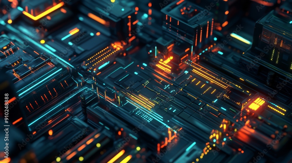 Poster tech infrastructure design with sleek, futuristic patterns
