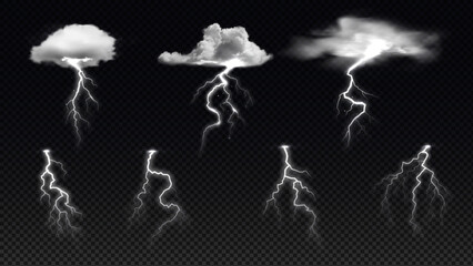 Vector set of magic lightning and fog for games on an isolated background.