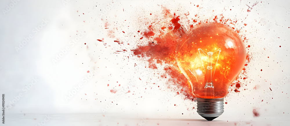 Poster an artistic depiction of a glowing light bulb exploding with vibrant colors, symbolizing creativity 
