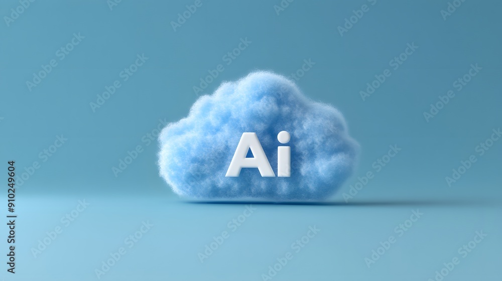 Poster 3d rendering of a fluffy blue cloud with 'ai' text inside, symbolizing cloud computing and artificia