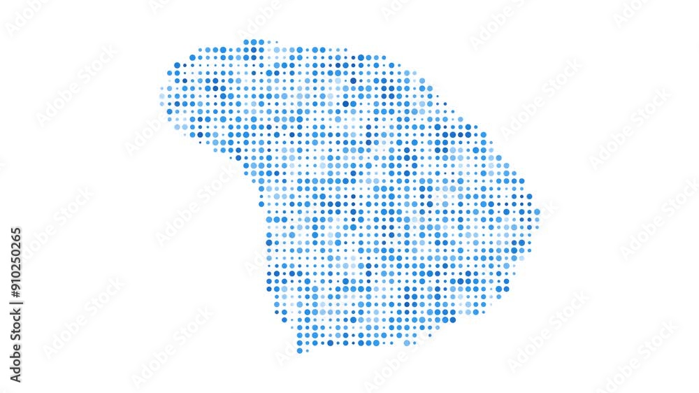 Poster lanai dotted digital map. map of lanai with pulsating colored circles. shape of the island filled wi