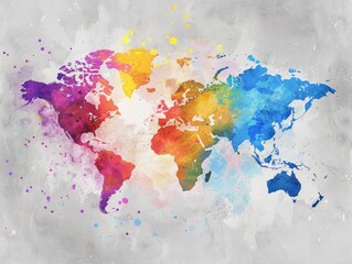 Paint draw watercolor stroke brush map of the world isolated on white background