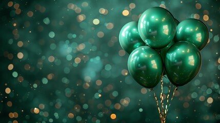 Luxurious green balloons with sparkling bokeh background, ideal for celebrations, parties, and festive events