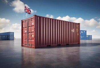 Fototapeta premium container cargo britain 3d flag sky blue illustration british national export import transportation delivery business good concept three-dimensional background rendering