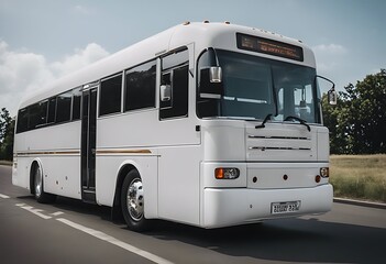 big white bus tour view back three-dimensional aerodrome auto automobile automotive business tied-up cargo carrier charter city coach delivery destination drive freight glasses holiday hotel