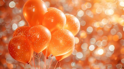 Luxurious orange balloons with sparkling bokeh background, ideal for celebrations, parties, and festive events