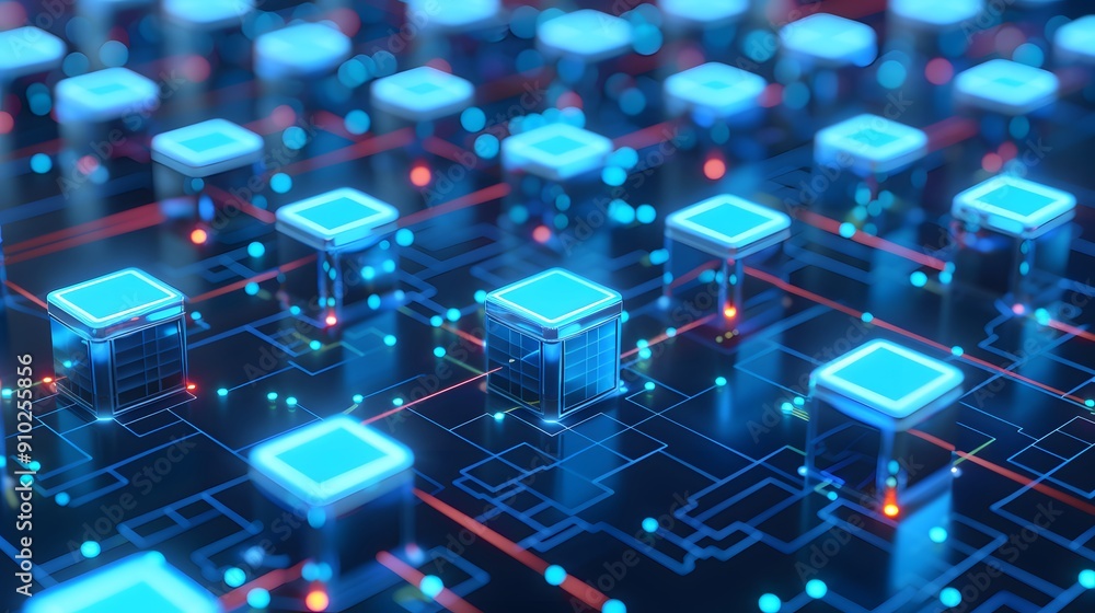 Poster abstract digital circuit board with glowing elements, representing futuristic technology and data pr