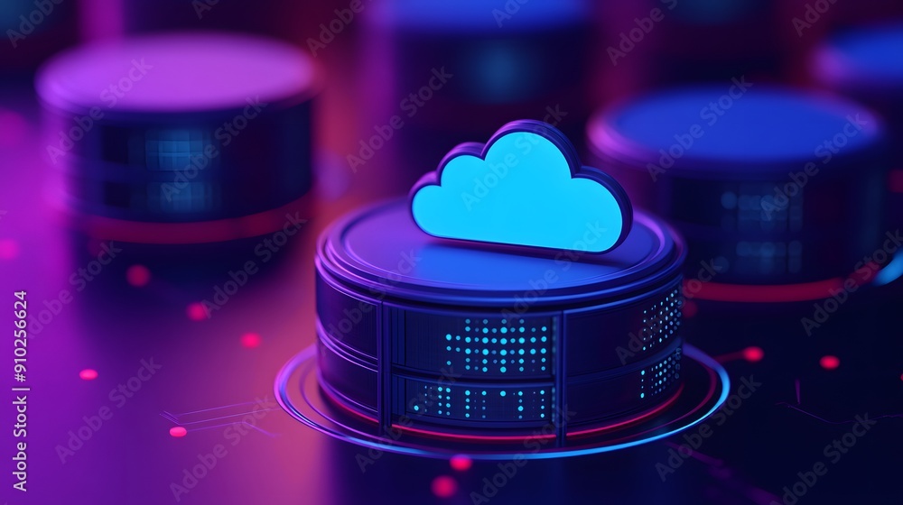 Poster abstract representation of cloud computing. highlighting data storage, server, and cloud technology 