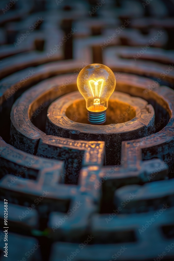 Poster illuminated labyrinth of ideas - navigating complexity towards bright solutions