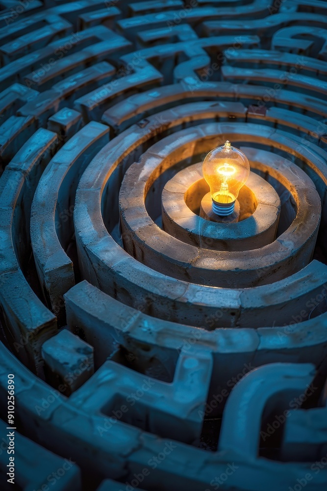 Poster illuminated labyrinth of ideas: navigating complexity to achievement