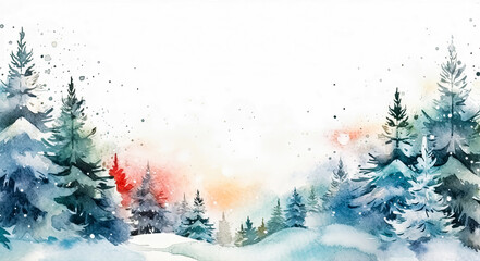 A winter scene with snow and trees.