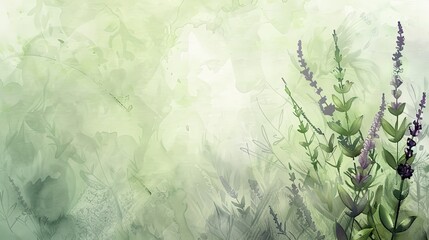 Tranquil Pastel Lavender and Green Watercolor Background for Serenity and Calmness