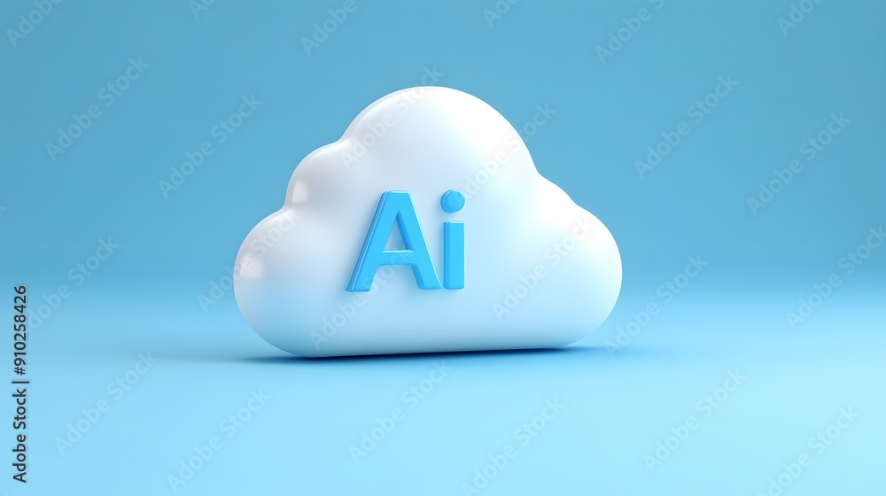 Poster blue cloud with ai letters on a light blue background symbolizes artificial intelligence and cloud c