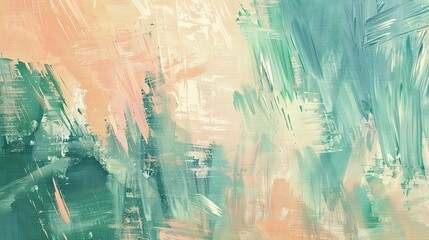 Serene Pastel Green and Peach Brush Strokes on Textured Canvas | Abstract Art Background