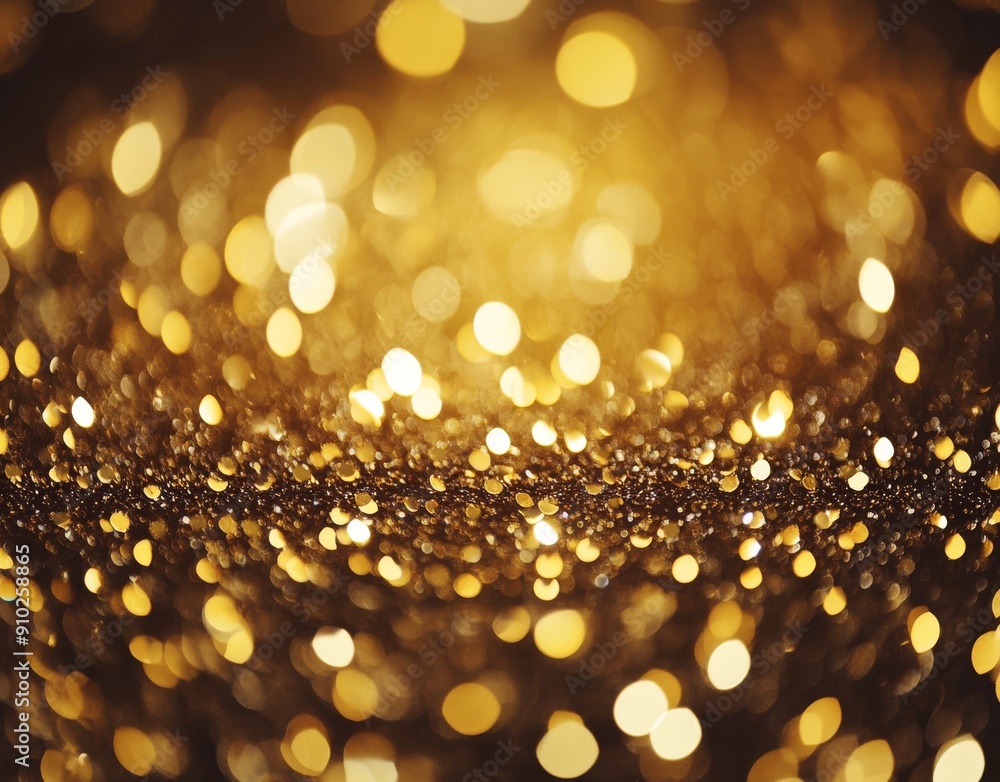 Poster golden abstract background with sparkling bokeh lights and droplets.