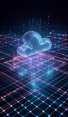 Cloud computing concept background. Digital data and network with glowing lines and sparks.