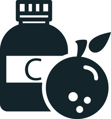 Vitamin c supplement bottle with an orange depicting natural source