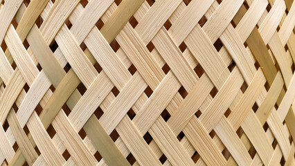 Bamboo wicker work pattern real photo. Asian traditional handcraft natural material weaving design texture background. Basketry bamboo pattern. Wooden bamboo texture. Woven art wallpaper.