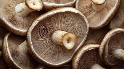 Artistic close-up of fresh champignon mushrooms, highlighting their intricate details and textures