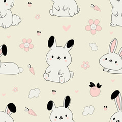 seamless pattern with bunnies and flowers