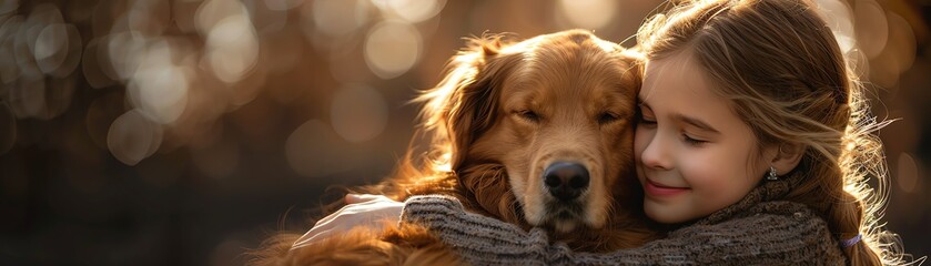 Awardwinning studio shot, girl hugging dog