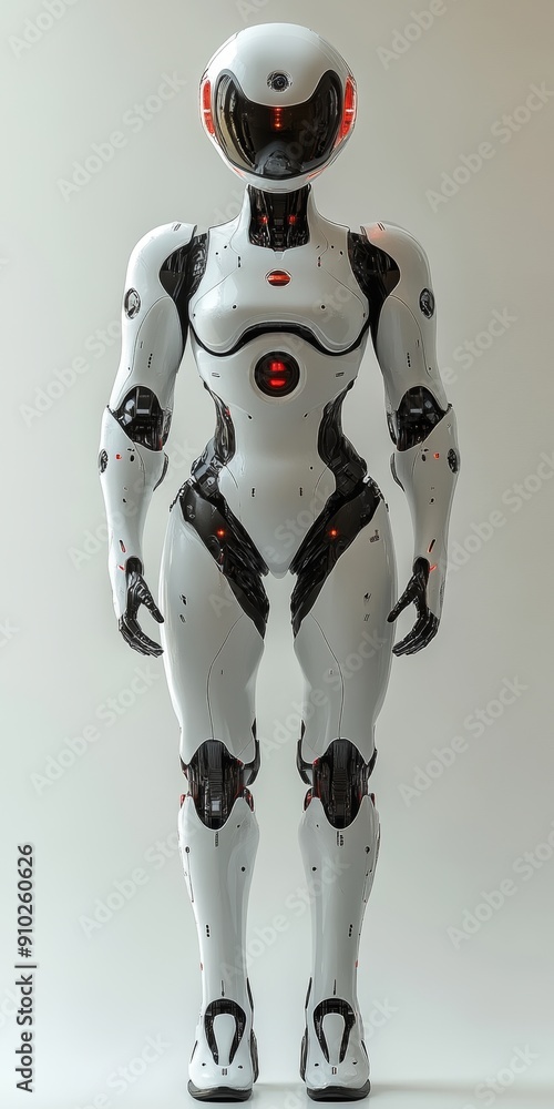Aufkleber futuristic humanoid robot with sleek design and illuminated features, standing against a minimalist 