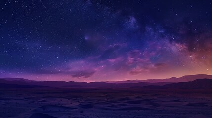 A breathtaking night sky with a vibrant Milky Way galaxy over a distant mountain range.
