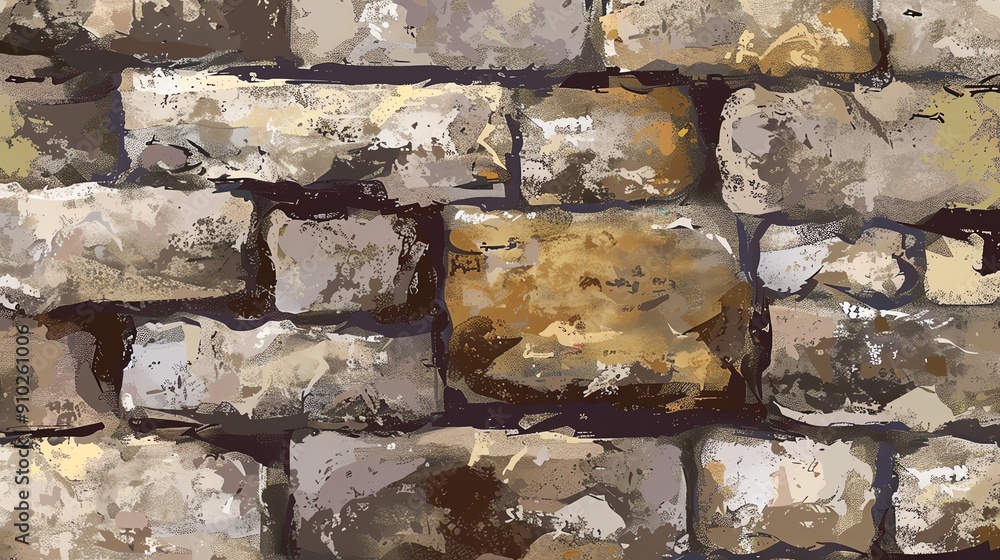Aufkleber a close-up of a weathered stone wall with irregular bricks and mortar. the texture is rough and the 