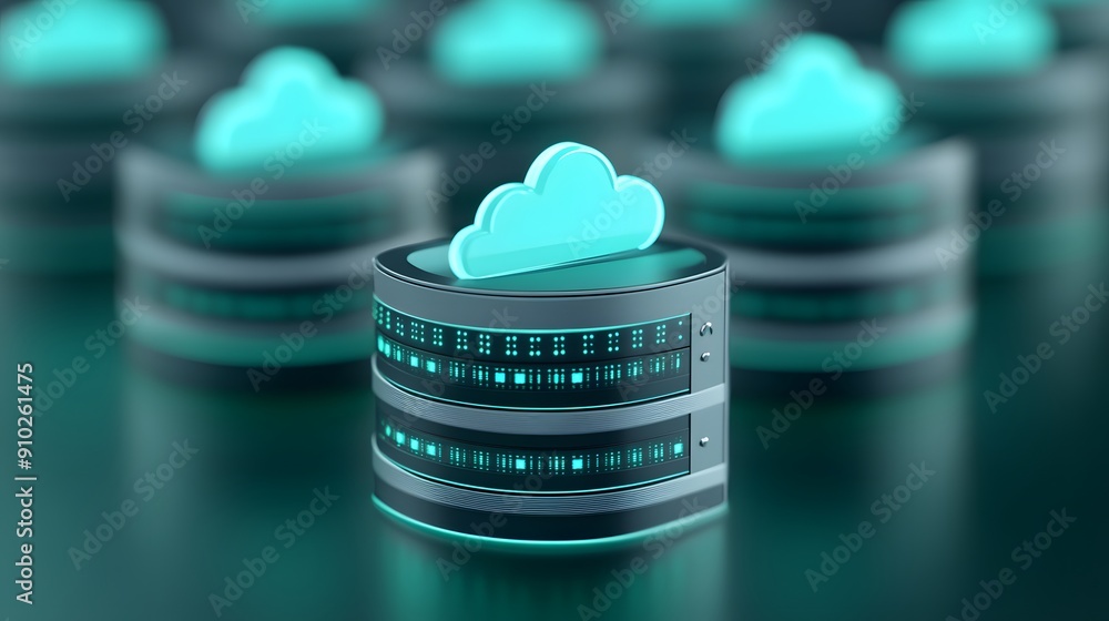 Poster cloud computing concept with data servers and cloud icons. digital data storage, cloud service, and 