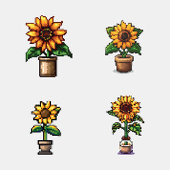 8-bit game assets flower, vase, flowers, bouquet, nature, spring, plant, blossom, pot, floral, bloom, leaf, beauty, illustration, decoration, yellow, daisy, summer, garden, vector, color, pink, design