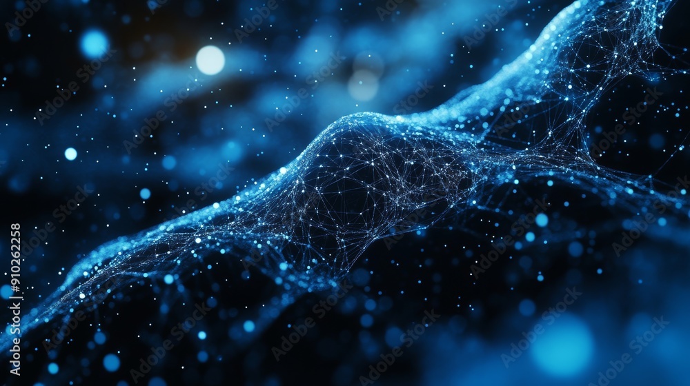 Aufkleber a mesmerizing abstract representation of interconnected blue particles and lines, creating a digital