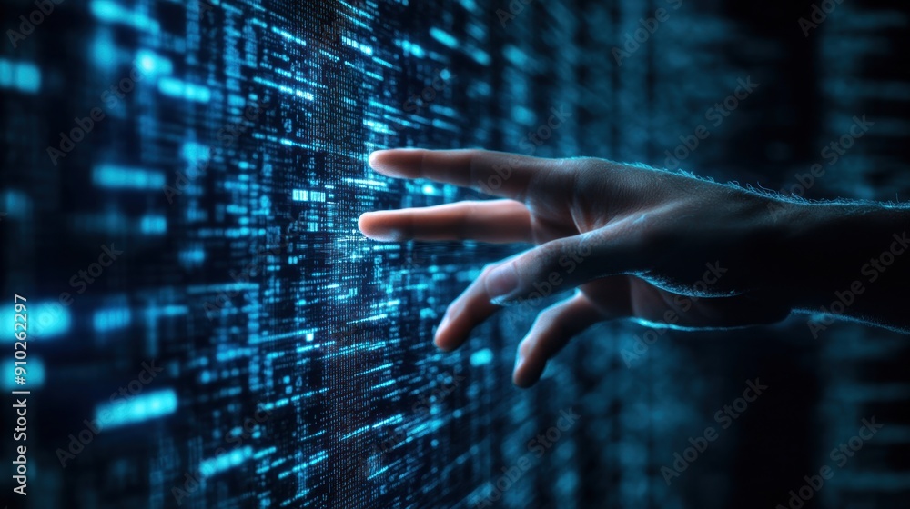 Poster hand interacting with digital code