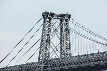 williamsburg bridge detail from the manhattan side looking towards brooklyn (suspension bridge over hudson river) iconic nyc landmark tourist destination for art new york city