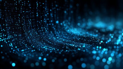 A mesmerizing wave of blue light and dots, creating a digital landscape that evokes a sense of depth and technology.