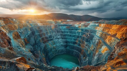 Open Pit Mine at Sunset
