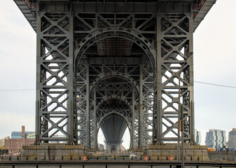 williamsburg bridge detail from the manhattan side looking towards brooklyn (suspension bridge over hudson river) iconic nyc landmark tourist destination for art new york city